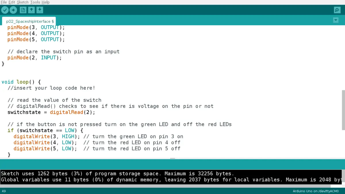 Spaceship Interface Arduino project code